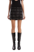 A606 black mini skirt with metal press studs structured designer skirt