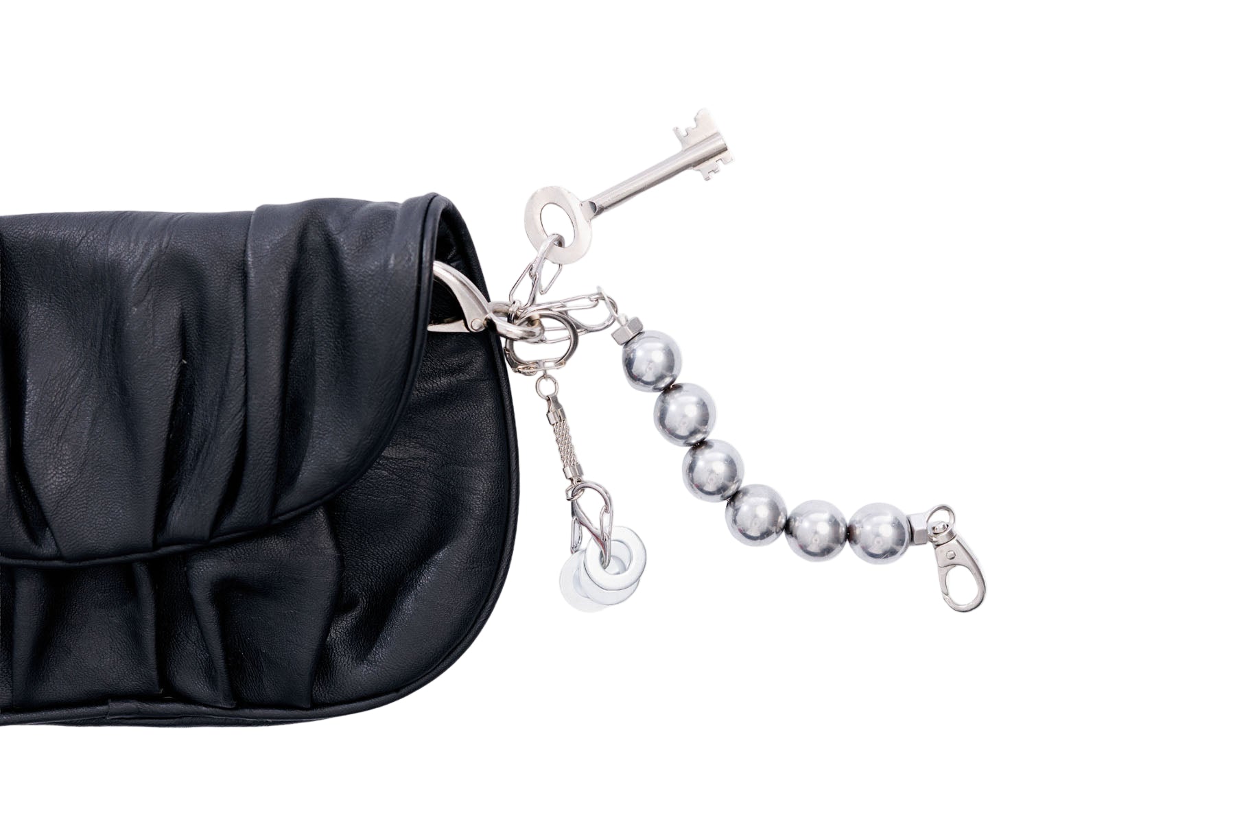 A606 metal keychain charm with silver beads industrial style accessory